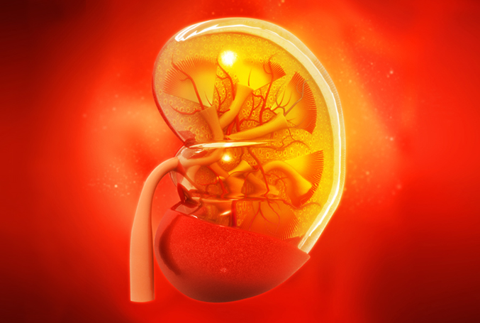 Human kidney cross section on scientific background