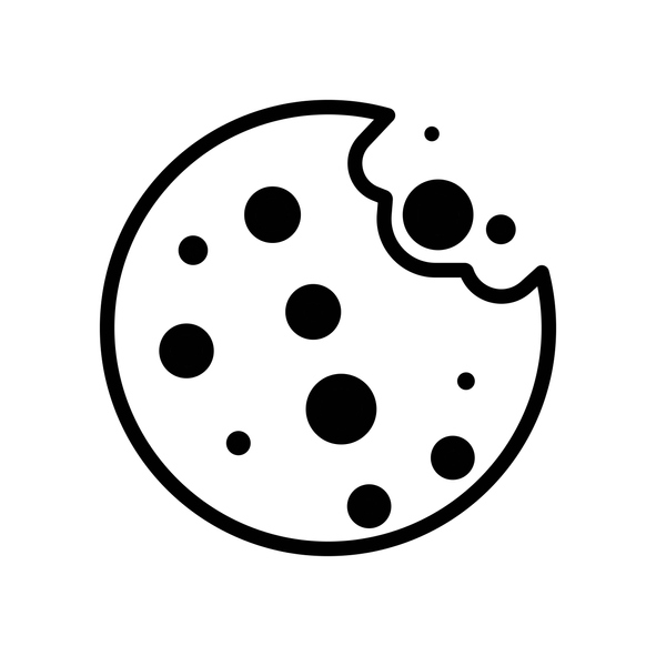 Simple browser cookie thin line icon in black. Symbol of round chocolate cookie. Isolated on white. Trendy flat outline illustration for: app, graphic, design, web, site, ui, ux. Vector EPS 10