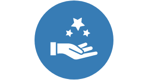 Open hand with 3 stars above it icon