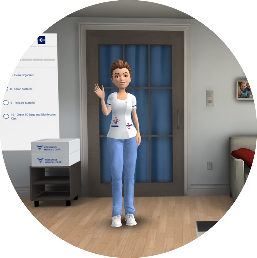 The patient is greeted by a virtual trainer