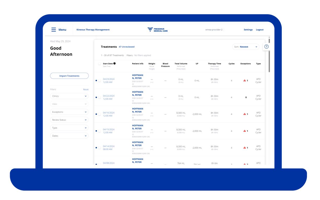 Clinical data provided on the screen is for demonstration purposes only and does not represent a realistic therapeutic situation